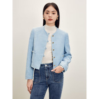 太平鸟女装外套春精致小香风女品质通勤休闲时尚 蓝色 XL