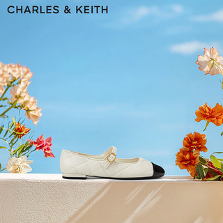 CHARLES & KEITH CHARLES&KEITH拼接菱格平跟玛丽珍鞋子女鞋女士CK1-70900405 粉白色Chalk 41