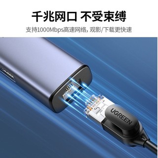 绿联usb3.0扩展器笔记本台式电脑usb扩展接口hub转换器头千兆网卡