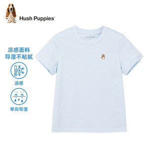 暇步士（Hush Puppies）童装男女童夏装轻薄柔软凉感舒适休闲运动短袖圆领衫 藕荷色 110cm