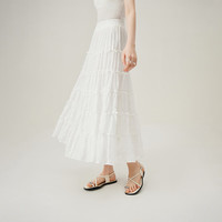 范思蓝恩白色蛋糕裙半身裙女夏季2024年仙女裙遮肚藏肉长裙 白色 XL