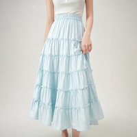 范思蓝恩白色蛋糕裙半身裙女夏季2024年仙女裙遮肚藏肉长裙 冰川蓝 XS