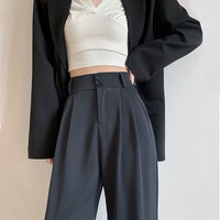 俞兆林西装裤女2025春夏小个子高腰显瘦休闲裤宽松垂感直筒阔腿裤 黑色 【气质百搭常规款】 3XL 【136-145斤】