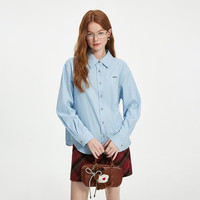 范思蓝恩条纹宽松撞色刺绣衬衫女秋冬2024通勤百搭上衣14366 蓝色 XS