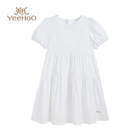 英氏 YEEHOO女童连衣裙儿童裙子夏季薄款气质淑女公主裙中大童装洋气夏装 泡泡袖白色 120
