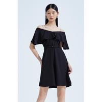 夏装 配腰带饰链荷叶领连衣裙