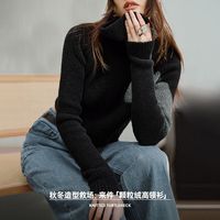 马登 MADEN复古高领毛衣女春季短绒坑条肌理套头保暖针织衫百搭休闲打底衫 摩卡棕 M