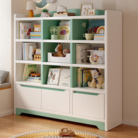 可芝（KERZY）儿童木书柜书架落地置物架储物柜一体靠墙小家用玩具收纳柜 薄荷绿【加深三层120CM】带柜门