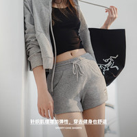 马登华夫格休闲短裤跑步运动裤舒适居家睡裤显瘦外穿热裤夏女 花灰色 M