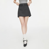 范思蓝恩秋季高腰短裙女2024灰色气质通勤淑女韩版小A字裙子女送腰带 卡其色 L