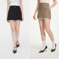 范思蓝恩秋季高腰短裙女2024灰色气质通勤淑女韩版小A字裙子女送腰带 黑色 L