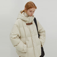 fano studios范洛Fano连帽羽绒服女90白鸭绒短款法式轻薄宽松撞色防寒加厚外套 奶昔米奶昔米