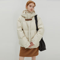 fano studios范洛Fano连帽羽绒服女90白鸭绒短款法式轻薄宽松撞色防寒加厚外套 奶昔米奶昔米 XS