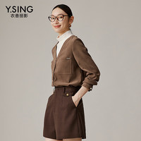 衣香丽影假两件灯芯绒衬衫女港风复古半高领上衣 驼色 L