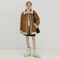 fano studios范洛Fano 冬羊筋绒皮毛一体外套加绒加厚仿羊羔毛设计感皮草 卡其色 XS