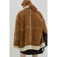 fano studios范洛Fano 冬羊筋绒皮毛一体外套加绒加厚仿羊羔毛设计感皮草 卡其色 M