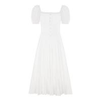 VEGA CHANG泡泡袖连衣裙女2025夏季新款方领法式小众气质长裙子 月光白