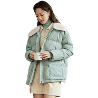 茵曼（INMAN）白鸭绒九江羽绒服2024冬女装新款羊羔毛轻暖翻领长袖收腰外套 绿格 L