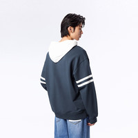 太平鸟男装 秋季撞色连帽刺绣重磅卫衣男士宽松上衣 深蓝色（阔型） M