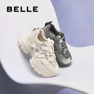 百丽（Belle）拼色老爹鞋女2025春季厚底运动休闲鞋B2495AM5 灰色 34