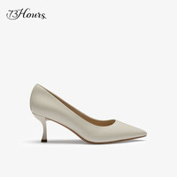 73Hours刘亦菲同款女鞋Brittany通勤尖头职业细高跟鞋浅口单鞋女 空气棉-亮面牛皮-米白-6.5cm 37
