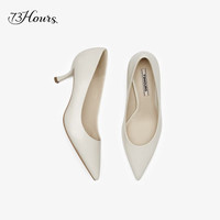 73Hours刘亦菲同款女鞋Brittany通勤尖头职业细高跟鞋浅口单鞋女 空气棉-亮面牛皮-米白-6.5cm 33