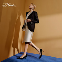 73Hours刘亦菲同款女鞋Brittany通勤尖头职业细高跟鞋浅口单鞋女 空气棉-羊反绒-黑色-6.5cm 37