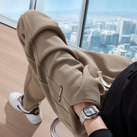 筱雪凌 华夫格裤子男士2025新款宽松潮牌美式重磅运动休闲裤男加绒秋冬款 2215卡其色常规 2XL