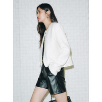 太平鸟女装短外套鎏金香槟花纱小香风外套女春装短款精致 白色 L