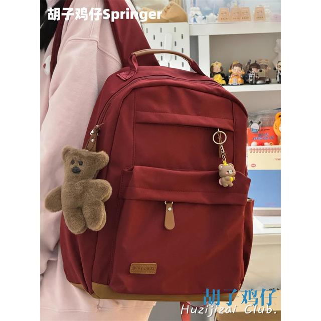 Lily charmed 红色双肩包包女日系复古旅行背包时尚通勤电脑包少女学生上课书包