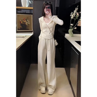 韩璐娇(hanlujiao)卫衣女装春秋季2025年休闲运动服设计感连帽显瘦阔腿裤套装女 黑色 2XL 【130-150斤】