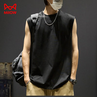 猫人背心男纯棉宽松无袖上衣男士纯色打底衫运动坎肩 黑色 5XL