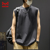 猫人背心男纯棉宽松无袖上衣男士纯色打底衫运动坎肩 灰色 2XL 2XL (160-180斤)