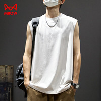 猫人背心男纯棉宽松无袖上衣男士纯色打底衫运动坎肩 白色 4XL