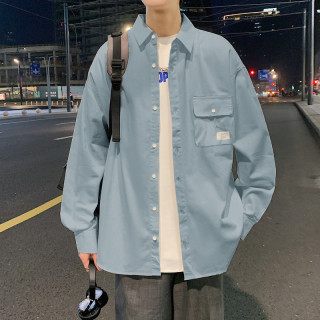 TONLION 唐獅 長袖襯衫男口袋凈色長袖襯衫襯衫