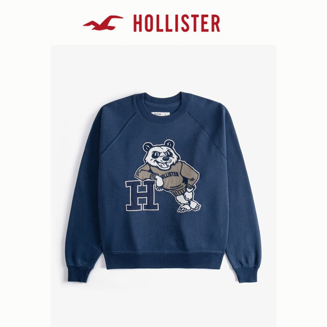 HOLLISTER 霍利斯特 24春秋款经典LOGO抓绒情侣卫衣男装女装KI322-4216 海军蓝