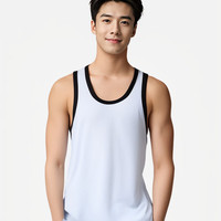 莫代尔撞色背心男士100%全棉高弹吸汗透气无袖运动跨栏无袖打底汗衫TJ 黑色 3XL