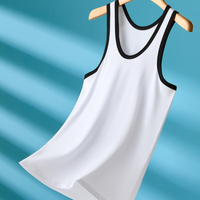 莫代尔撞色背心男士100%全棉高弹吸汗透气无袖运动跨栏无袖打底汗衫TJ 白色 3XL