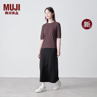 无印良品（MUJI）女式 使用大豆纤维罗纹织圆领五分袖T恤25年春季BB2QYA4A 深棕色 S (155/80A)