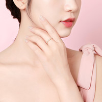 梦金园竹节银戒指几何闭口指环高级感叠戴食指戒锆石女士 玫瑰金色 10号