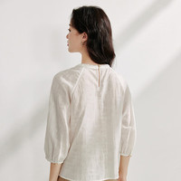 茵曼（INAN）清麻系列莱赛尔提花衬衫2025夏季女装新款圆领宽松插肩袖上衣