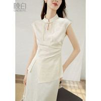 晚白2024年夏季时尚百搭不规则设计感休闲T气质新中式立领提花衬衫女