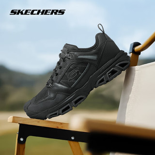 斯凯奇（Skechers）春季男士户外登山鞋耐磨缓震舒适简约百搭运动休闲鞋 BBK全黑色 41.5