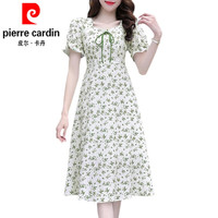 皮尔卡丹（pierre cardin）碎花连衣裙女夏季2024小个子法式泡泡袖初恋仙女裙子超仙森系 黄色 2XL