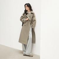 2024春秋装复古英伦风翻领宽腰带设计女式长款风衣外套