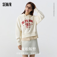 森马 Semir不二马联名红色卫衣女短款印花春2024宽松连帽