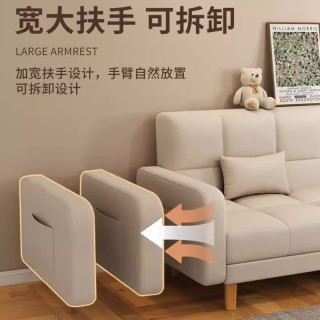惠寻 沙发一体折叠两用沙发床公寓出租房布艺小型沙发 浅灰色 三人位 1.7m （配2抱枕）