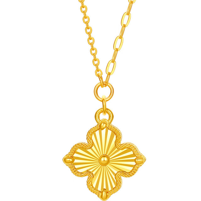 周六福 四叶草黄金项链女足金吊坠 约3.4g 40+5cm