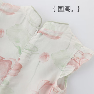 巴厘小猪女童短袖连衣裙夏季薄款小女孩公主裙儿童国风衣服夏 荷塘之约 90 cm