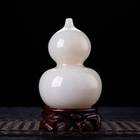 沃之沃 天然玉石葫芦平安摆件家居饰品客厅电视柜玄关居家中式摆设 白玉葫芦摆件配实木底座